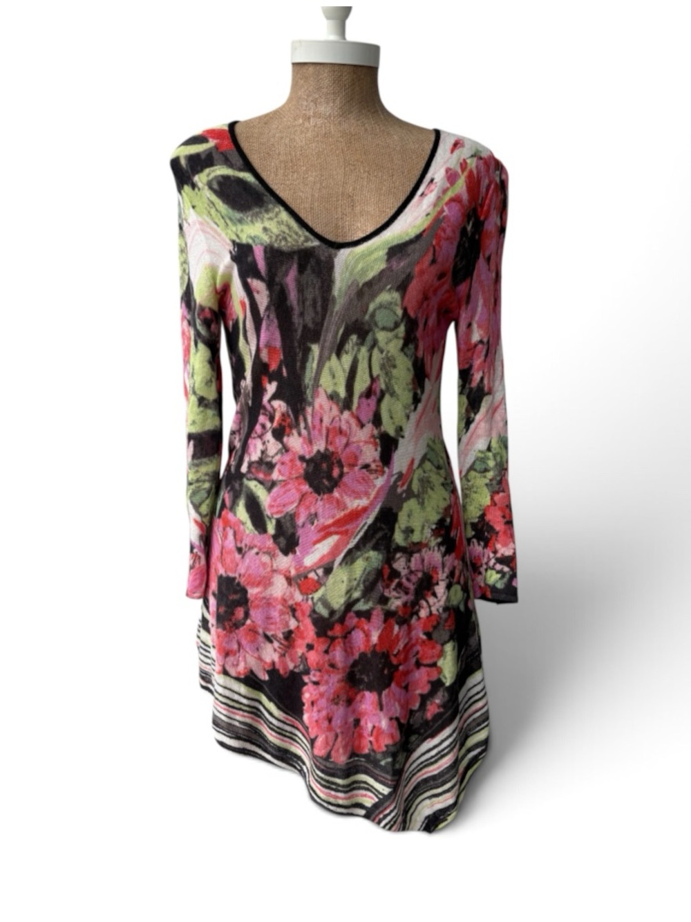 NIC+ZOE Linen Blend Floral Tunic Top Asymmetrical Hem Lightweight Sweater Medium